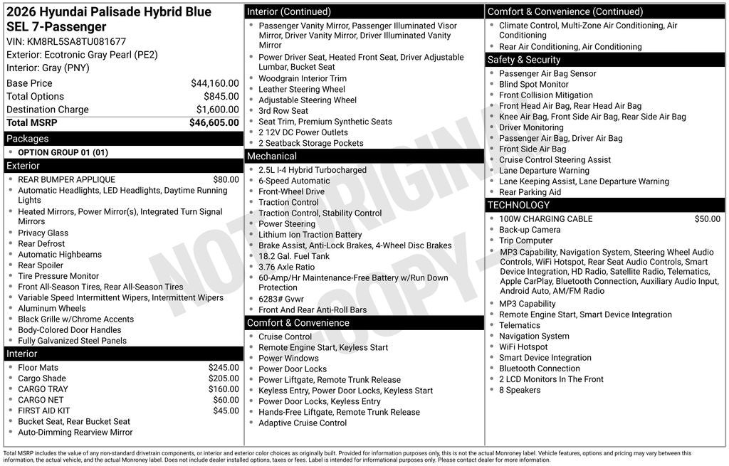 2026 Hyundai Palisade Hybrid Blue SEL 7 Passenger
