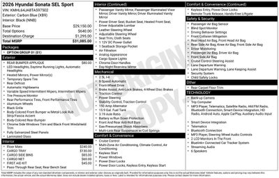 2026 Hyundai Sonata SEL Sport