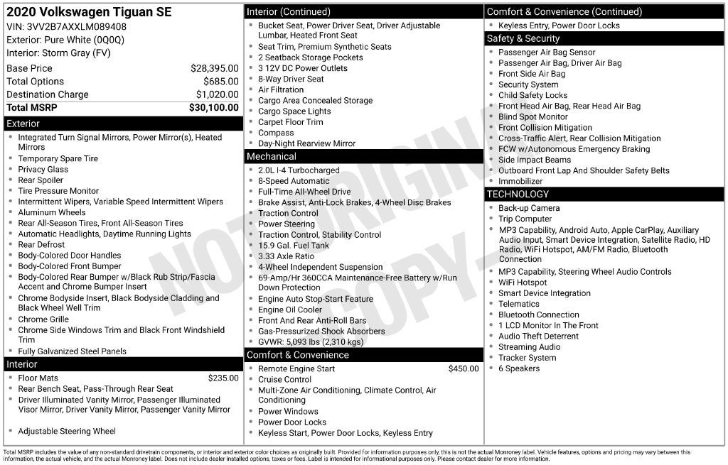 2020 Volkswagen Tiguan 2.0T SE 4Motion